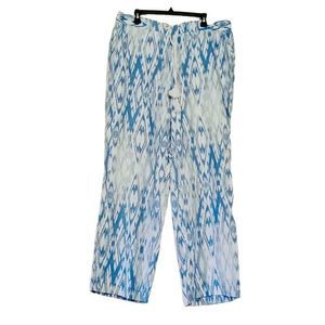 Cato Linen Blend Relaxed Fit Blue & Off White Drawstring Wide Legs Pants — SZ XL